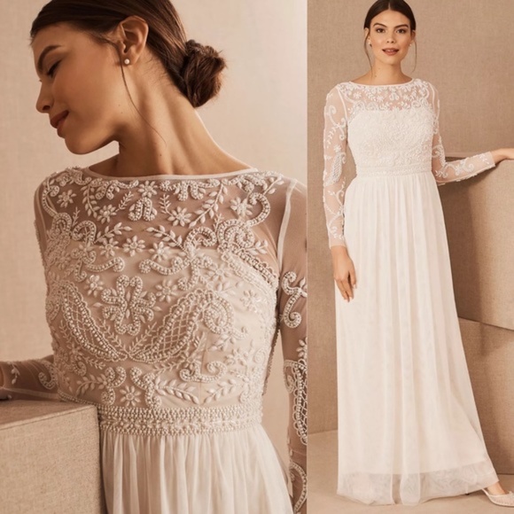 BHLDN Sinclair Long sleeve beaded wedding Dress - Picture 3 of 12